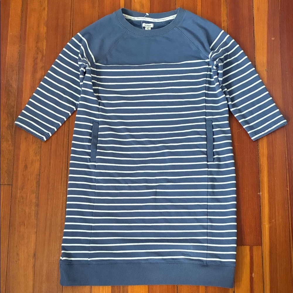 NWOT LL Bean sweatshirt dress  size S blue and white striped